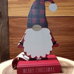 New! Rae Dunn Plaid Gnome Wooden Christmas Decoration